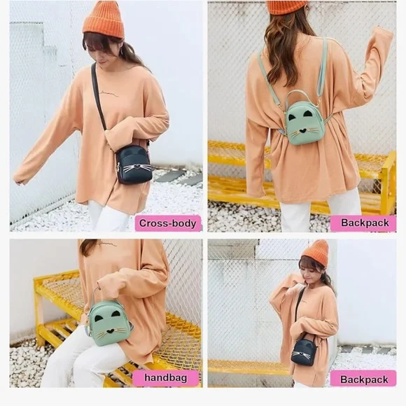 Black Cat Design Women's Bag Mini Shoulder Bag Handbag,Cute Stylish Casual Bag - Picture 6 of 6